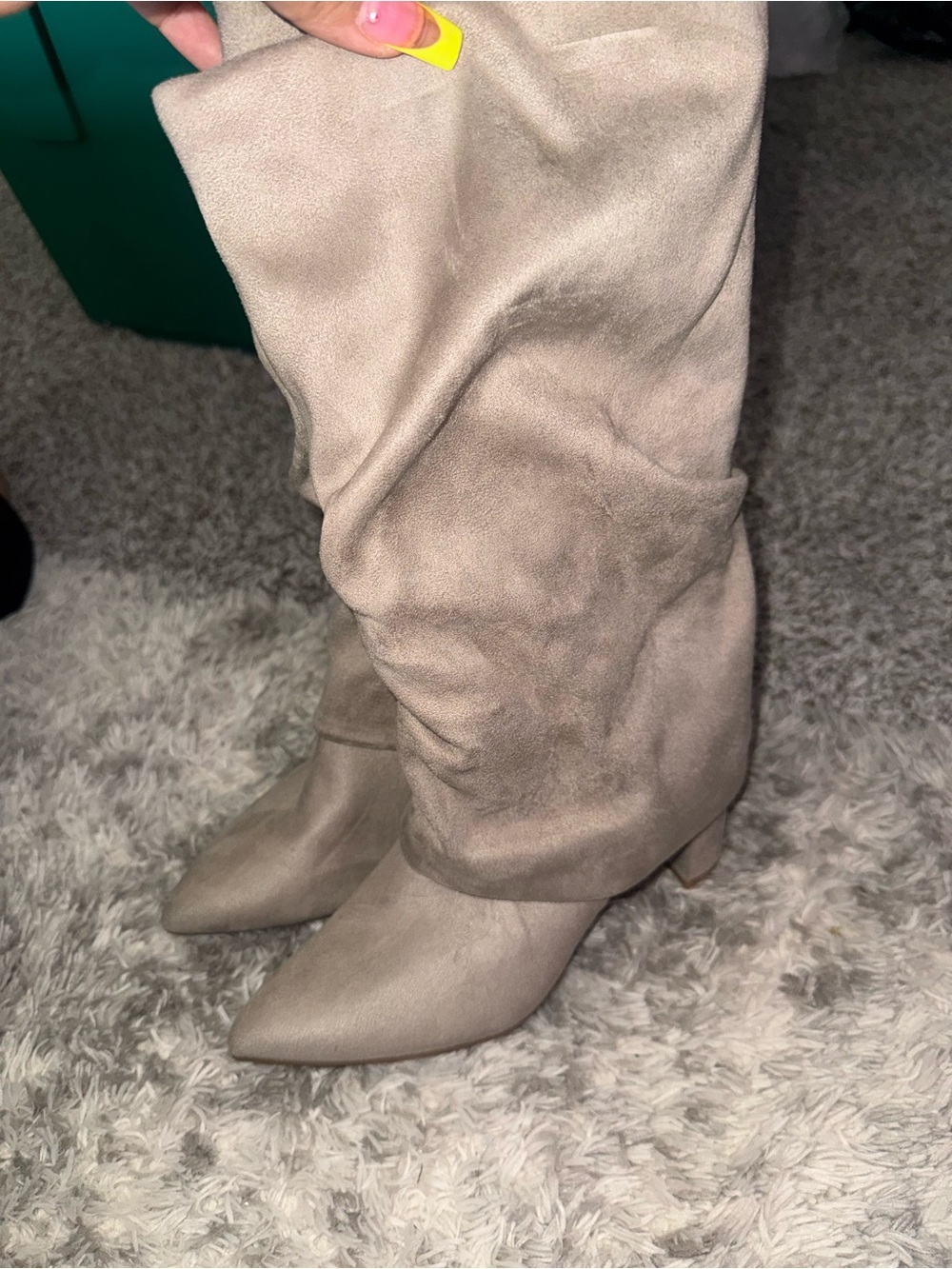 Taupe Suede Knee-High Pointed-Toe Boots - Women